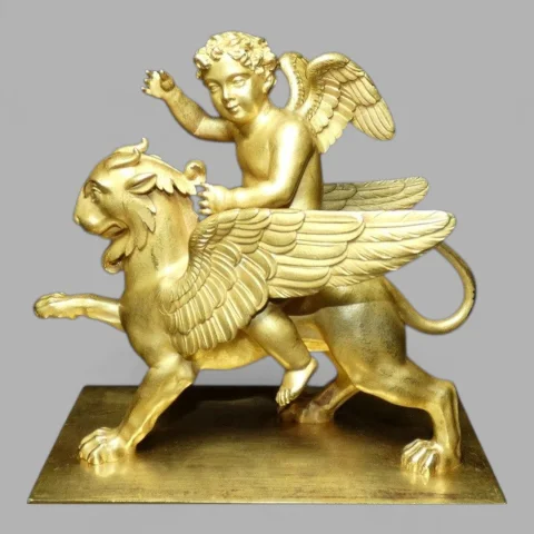 Pendule borne « L'Amour au Lion Ailé » – 1er Empire (c. 1805-1810) - J. CONTOUR — Goede staat