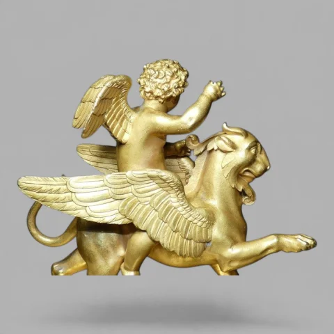 Pendule borne « L'Amour au Lion Ailé » – 1er Empire (c. 1805-1810) - J. CONTOUR — Goede staat
