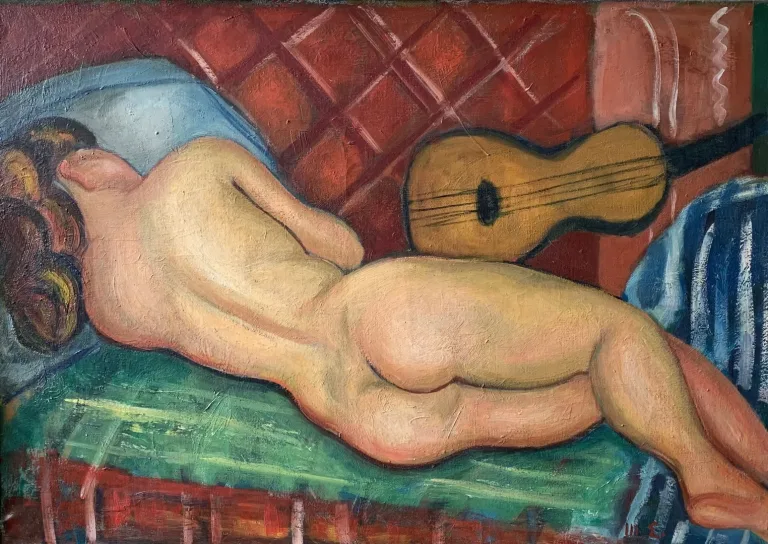 Marius ECHEVIN ( 1899-1982 )-nu à la guitare