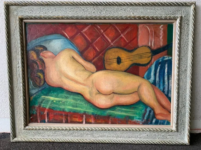 Marius ECHEVIN ( 1899-1982 )-nu à la guitare