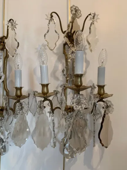 Paire d’Appliques Bronze et Cristal