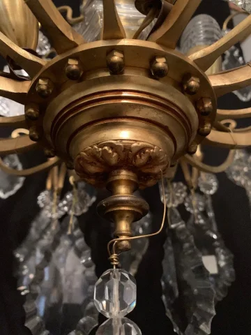 Lustre de forme cage en bronze et cristal