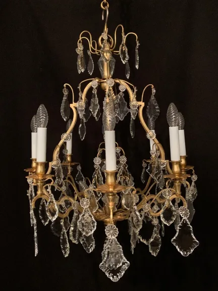 Lustre de forme cage en bronze et cristal