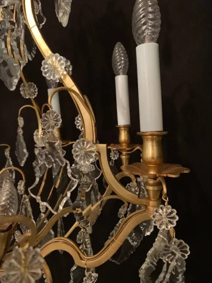 Lustre de forme cage en bronze et cristal