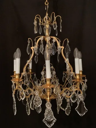 Lustre de forme cage en bronze et cristal