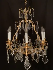 Lustre de forme cage en bronze et cristal