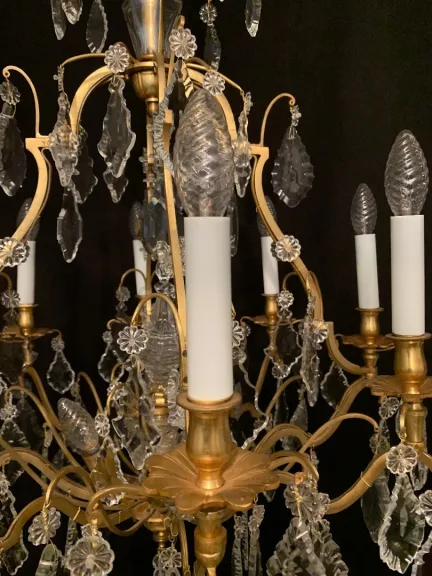 Lustre de forme cage en bronze et cristal