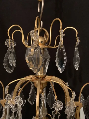 Lustre de forme cage en bronze et cristal