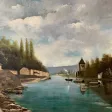 Huile sur Toile, L'île Barbe de « G.PREVOST »