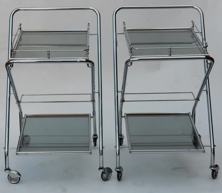 1950/70's  Rolling Bar of Journey and Campstool, in Chrome-plated Metal In the Style of Jacques Adnet