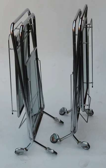 1950/70's  Rolling Bar of Journey and Campstool, in Chrome-plated Metal In the Style of Jacques Adnet