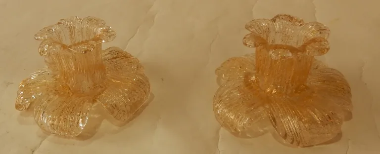 1970’Pair Of Murano Crystal Candlesticks In the Style Of Barovier i Toso