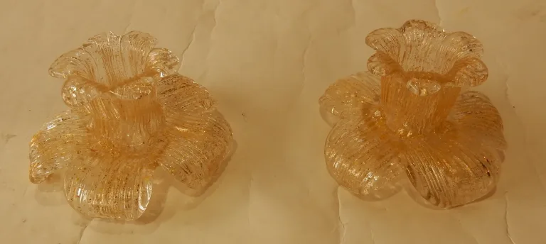 1970’Pair Of Murano Crystal Candlesticks In the Style Of Barovier i Toso