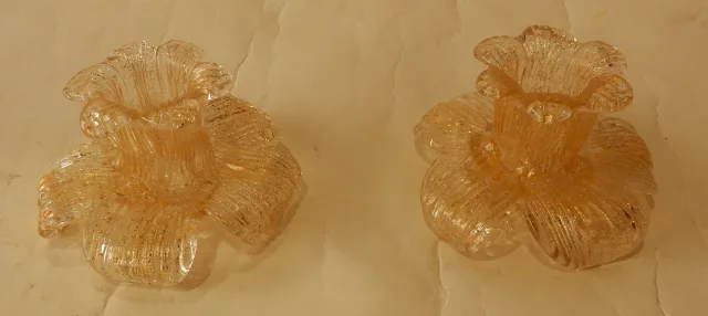 1970’Pair Of Murano Crystal Candlesticks In the Style Of Barovier i Toso
