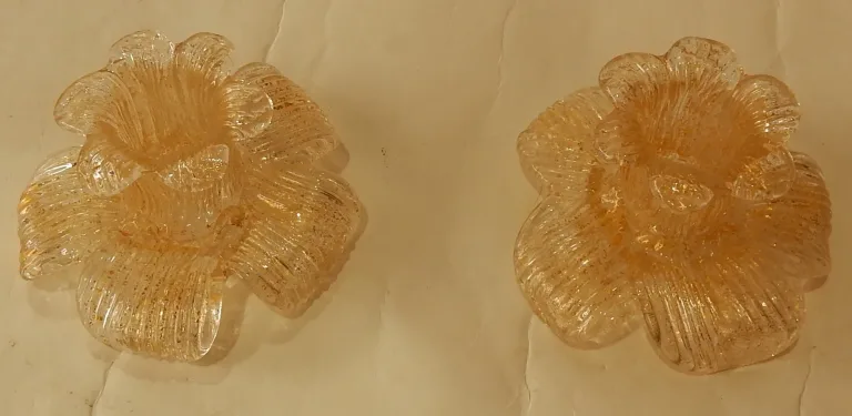 1970’Pair Of Murano Crystal Candlesticks In the Style Of Barovier i Toso
