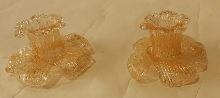 1970’Pair Of Murano Crystal Candlesticks In the Style Of Barovier i Toso