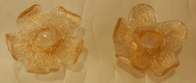 1970’Pair Of Murano Crystal Candlesticks In the Style Of Barovier i Toso