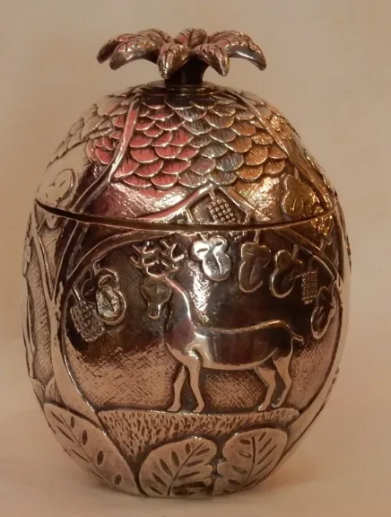 1950/70 Seau A Glace Forme Ananas Décor Animaux Métal Argenté