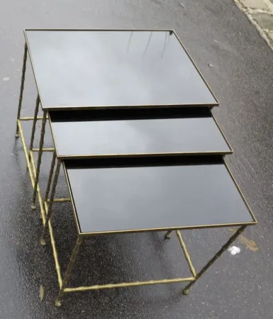 1950/70′ Serie of 3 Nesting Tables Model Bamboo with Feet Maison Baguès