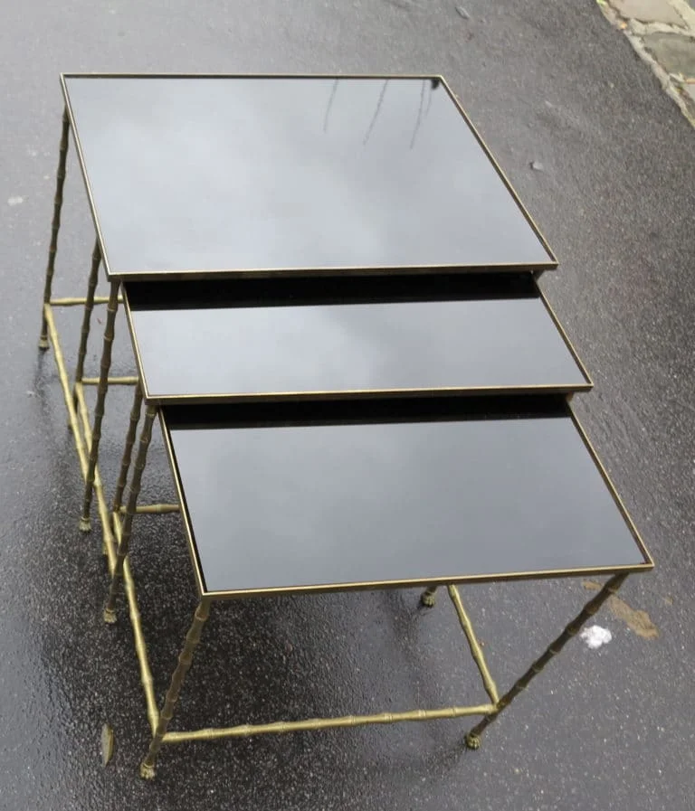 1950/70 Série de 3 Tables Gigognes Modèle Bambou avec Pieds Maison Baguès