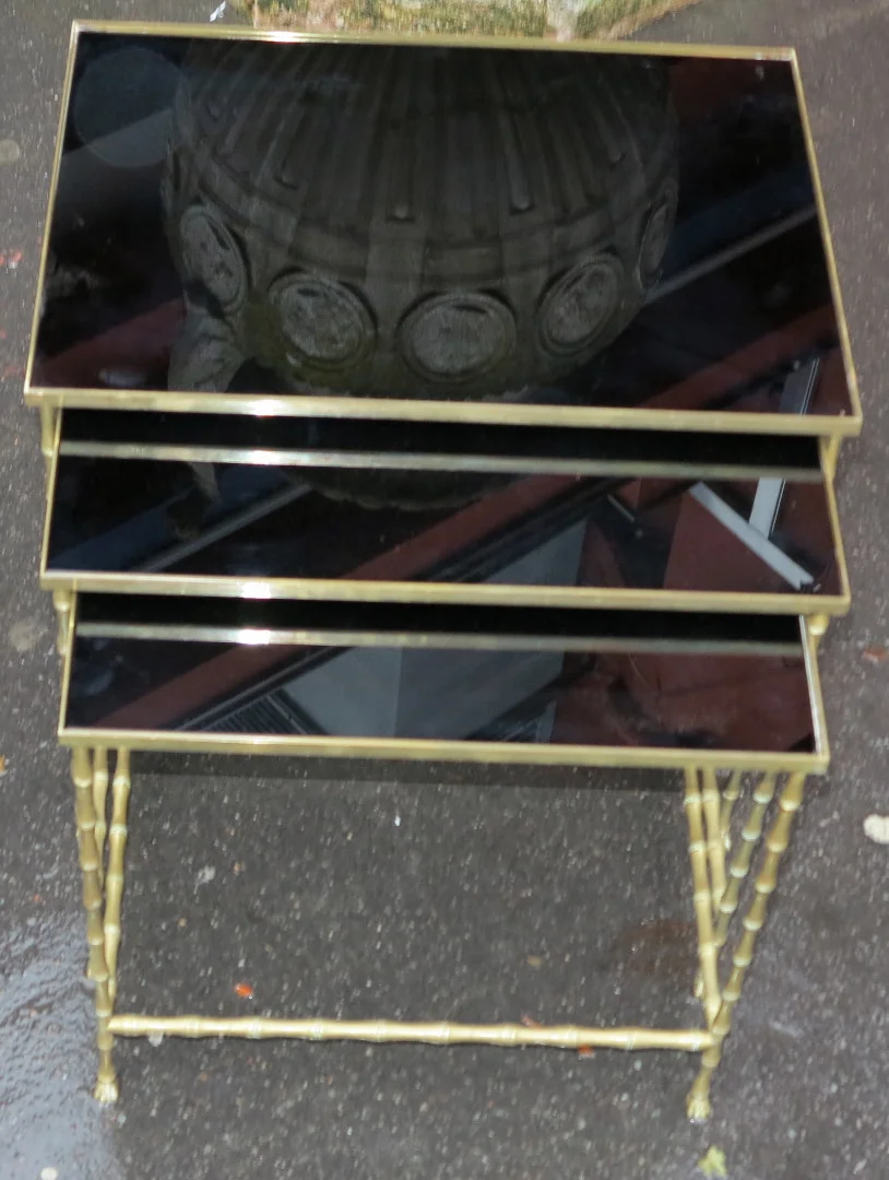 1950/70 Série de 3 Tables Gigognes Modèle Bambou avec Pieds Maison Baguès