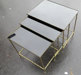 1950/70 Série de 3 Tables Gigognes Modèle Bambou avec Pieds Maison Baguès