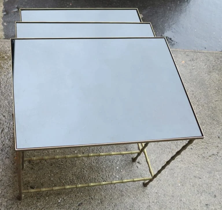 1950/70 Série de 3 Tables Gigognes Modèle Bambou avec Pieds Maison Baguès