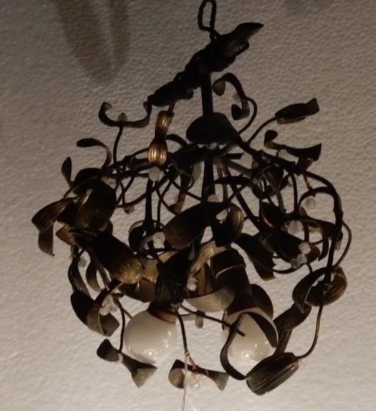 1900' Ball of Mistletoe Art Nouveau Bronze has 2 Bulbs and Pearls Opaline Diameter 45 cm