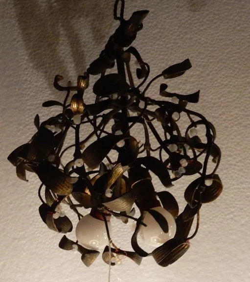1900' Ball of Mistletoe Art Nouveau Bronze has 2 Bulbs and Pearls Opaline Diameter 45 cm