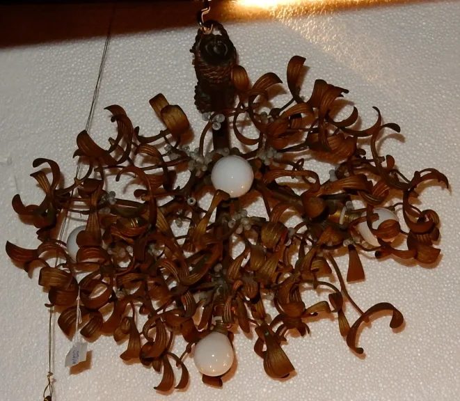 1900' Ball of Mistletoe Art Nouveau Bronze has 5 Bulbs and Pearls Opaline Diameter 45 cm