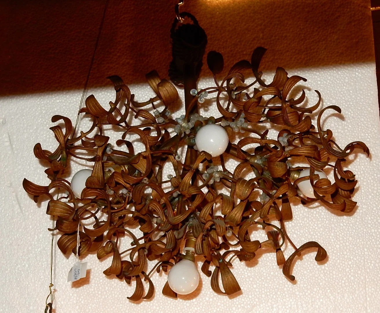 1900' Ball of Mistletoe Art Nouveau Bronze has 5 Bulbs and Pearls Opaline Diameter 45 cm