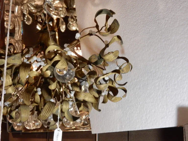 1900' Ball of Mistletoe Art Nouveau Bronze has 5 Bulbs and Pearls Opaline Diameter 45 cm