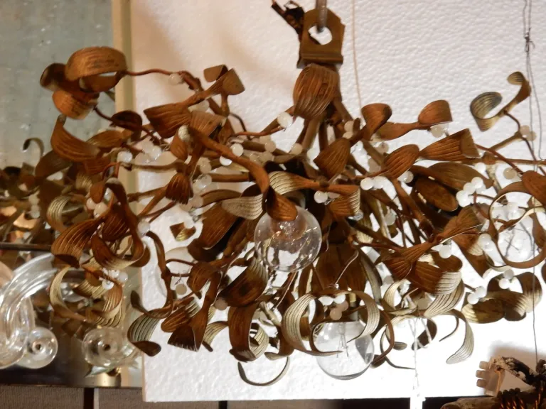 1900' Ball of Mistletoe Art Nouveau Bronze has 5 Bulbs and Pearls Opaline Diameter 45 cm