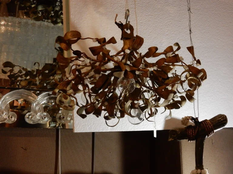 1900' Ball of Mistletoe Art Nouveau Bronze has 5 Bulbs and Pearls Opaline Diameter 45 cm