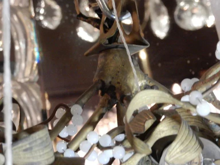 1900' Ball of Mistletoe Art Nouveau Bronze has 5 Bulbs and Pearls Opaline Diameter 45 cm