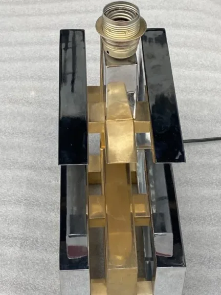 1970 DLG Lamp Willy Rizzo Golden Metal And Chrome H 72 CM