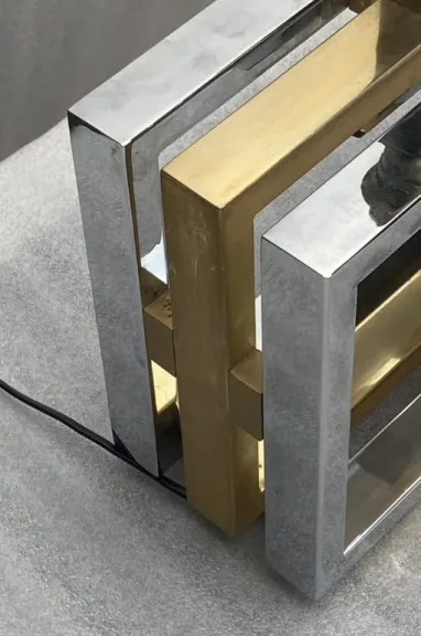 1970 DLG Lamp Willy Rizzo Golden Metal And Chrome H 72 CM