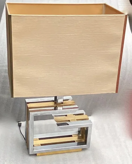 1970 DLG Lamp Willy Rizzo Golden Metal And Chrome H 72 CM