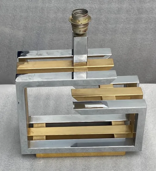 1970 DLG Lamp Willy Rizzo Golden Metal And Chrome H 72 CM