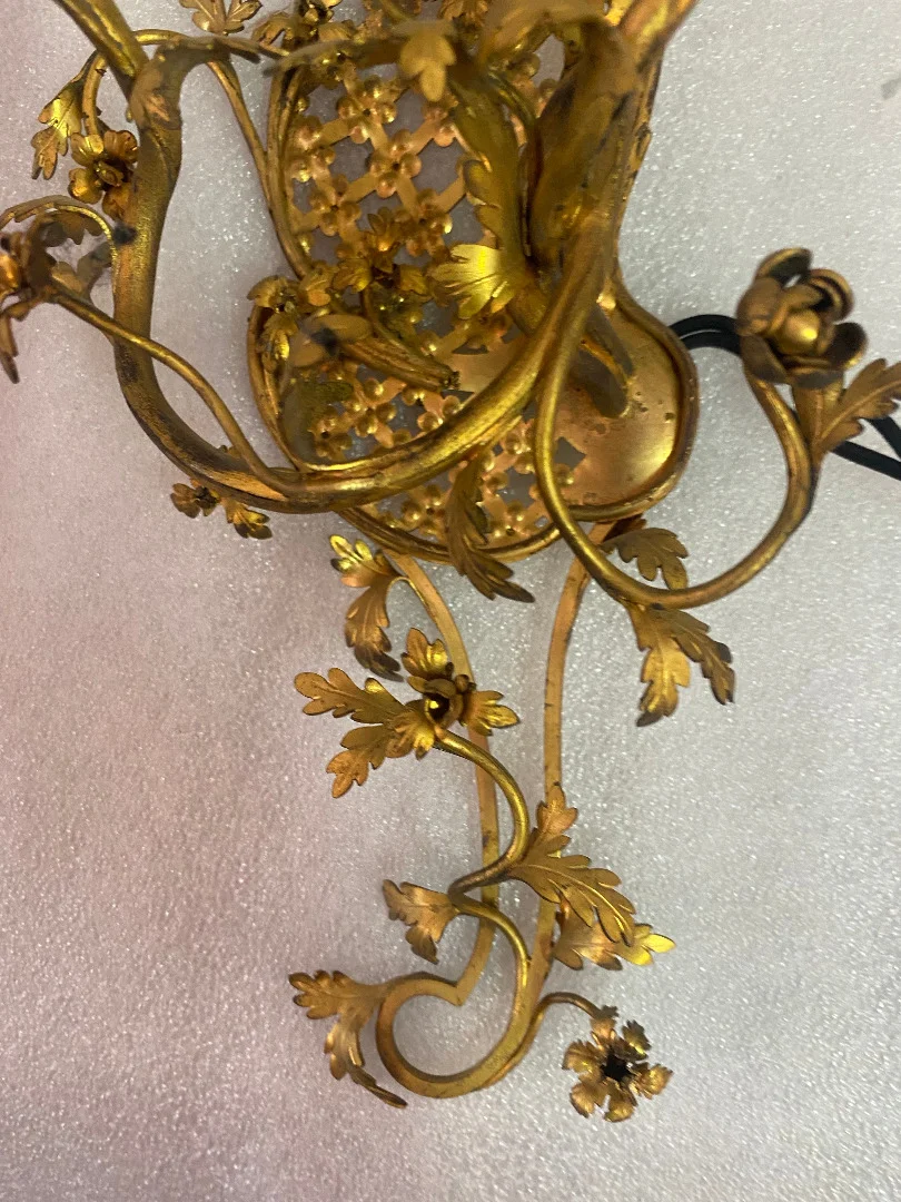 1950 Paire d’Appliques Faisant Pendant En Bronze Doré De Style LXV