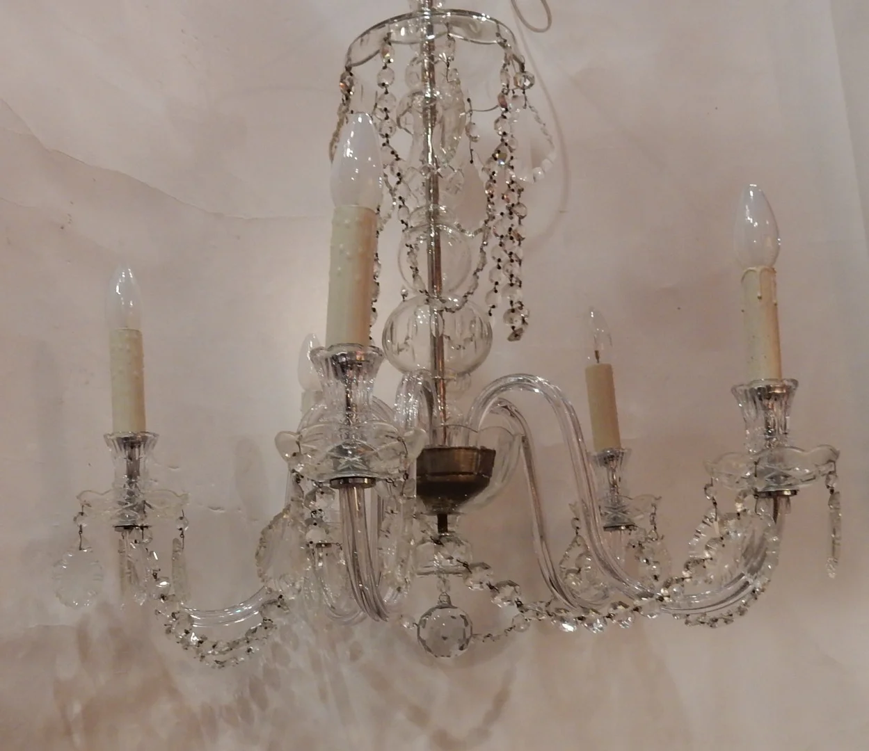 1950′ Lustre en Cristal de Bohême 5 Bras