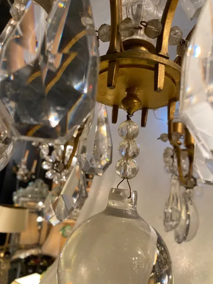 1950′ Lustre Maison Baguès Bronze Et Cristaux +Paire d’Appliques H 70 Ø 70 cm