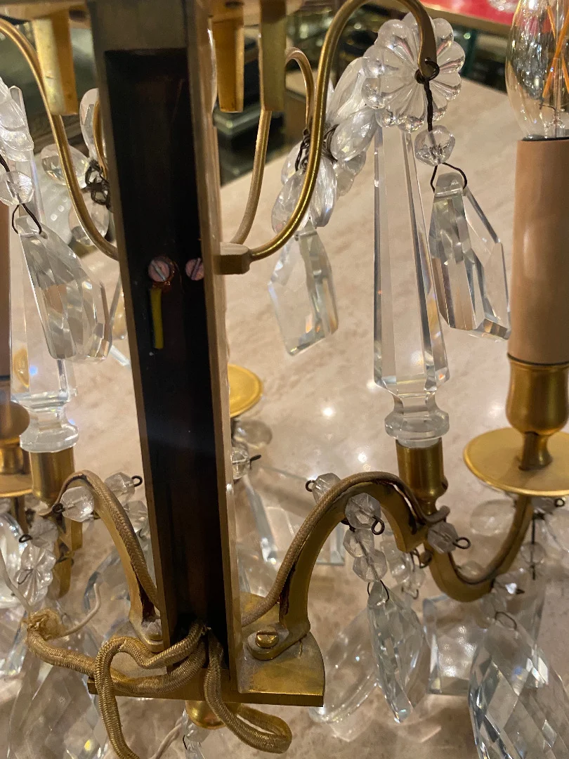 1950′ Chandelier Maison Baguès Bronze And Crystals + Pair Of Sconces H 70 Ø 70 cm