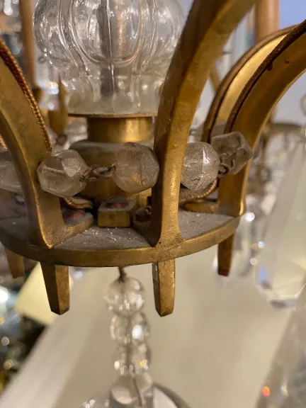 1950′ Lustre Maison Baguès Bronze Et Cristaux +Paire d’Appliques H 70 Ø 70 cm