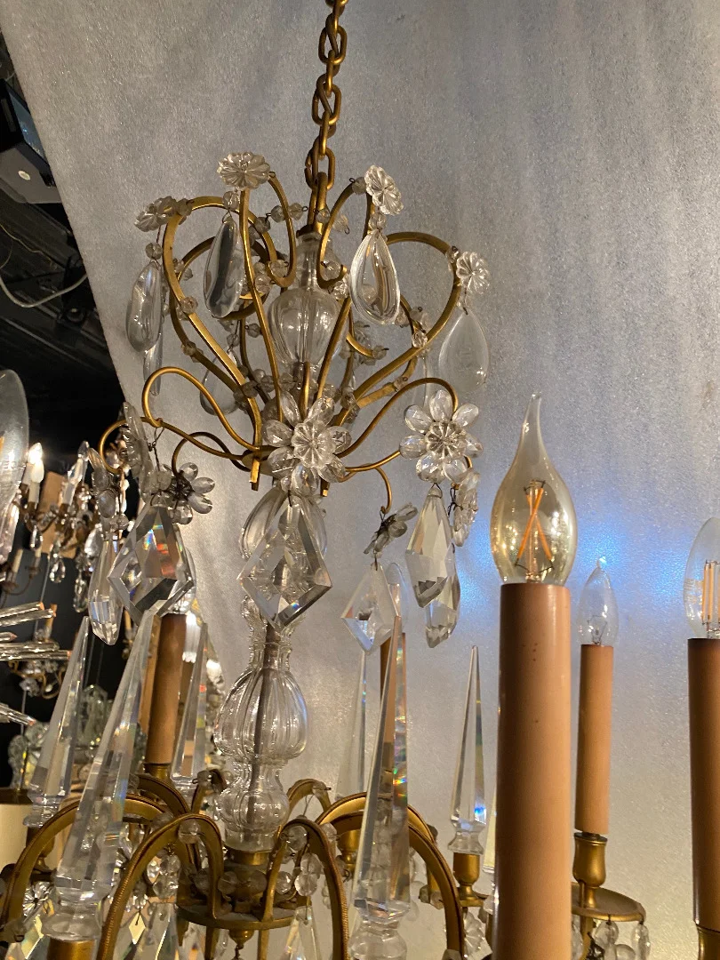 1950′ Chandelier Maison Baguès Bronze And Crystals + Pair Of Sconces H 70 Ø 70 cm