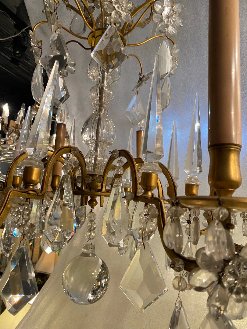 1950′ Chandelier Maison Baguès Bronze And Crystals + Pair Of Sconces H 70 Ø 70 cm