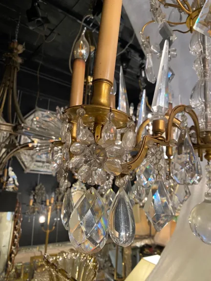 1950′ Lustre Maison Baguès Bronze Et Cristaux +Paire d’Appliques H 70 Ø 70 cm
