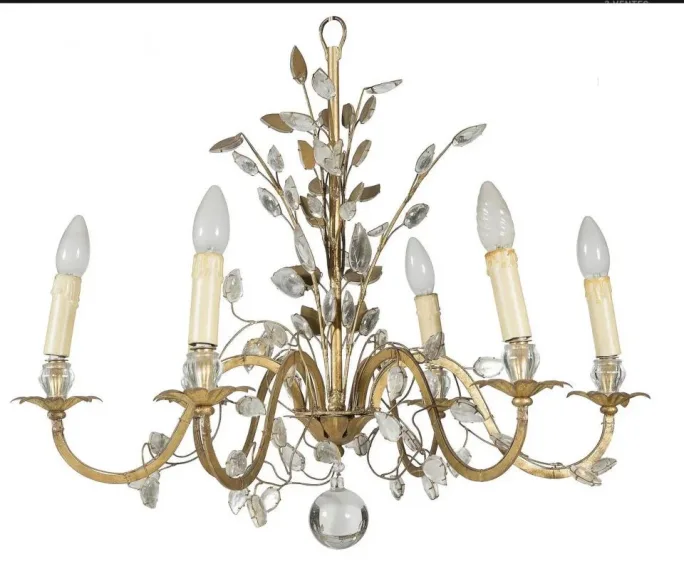 1950/70 Chandelier And Pair Of Walls Sconces Maison Baguès Foliage And Flowers