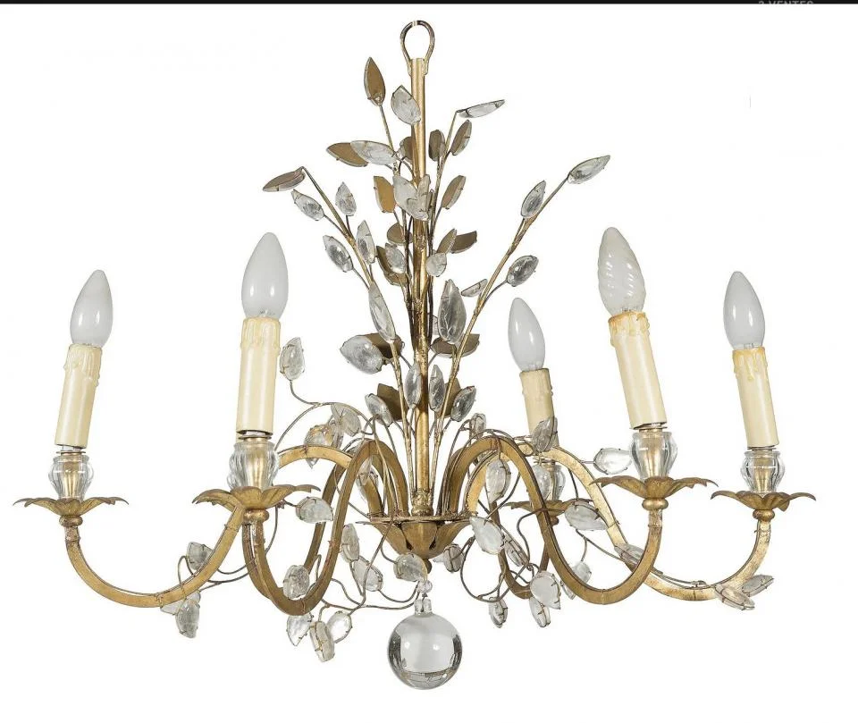 1950/70 Lustre Et Paire d'Appliques Maison Baguès Feuillage Et Fleurs