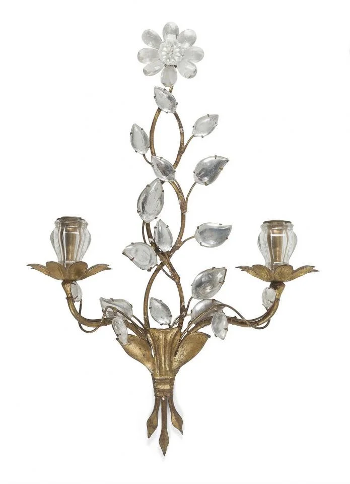 1950/70 Lustre Et Paire d'Appliques Maison Baguès Feuillage Et Fleurs